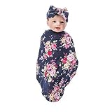 shellbobo新生児Printed flowerswaddle Blanketヘアバンドセットベビー受信ブランケット カラー: ブラック