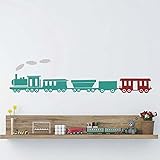 Battooトレイン壁ステッカートレイン列車壁デカール壁アート赤ちゃん少年壁デカール機関車装飾Trainテーマトラックビニールデカール子供部屋装飾 46"WX11"H LA004-15