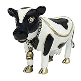 Objet D'Art Release #113 "Half Pint" Dairy Cow with Cowbell on Necklace Handmade Jeweled Enameled Me