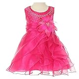 Candykids ベビードレス ベビーデイジー 結婚式 セレモニードレス フォーマルドレス 子供服 女の子 赤ちゃん お宮参り ティアードスカート　ベビードレス フォーマルドレス (S, バラ色)
