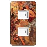 スイッチプレート カバー 西洋名画 アルフォンス・ミュシャ 四季-秋 2つ穴