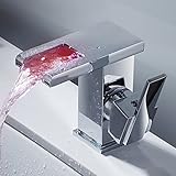 Wellbeingjp LED洗面用水栓 3色LED　浴室用水栓　キッチン用水栓 現代的 ブルー グリーン レッド 温度センサー付 浄水器内蔵シングルレバー混合水栓　洗面用 蛇口 シングルレバー