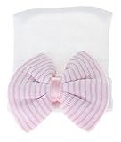 C-Princess ベビー 赤ちゃん 新生児用 ニット帽子 キャップ ハット リボン飾り かわいい 子ども 子供 幼児 女の子 綿 柔らかい 出産祝い 白＋ピンク