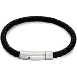 [Bling Jewelry] ユニセックス多層ブラックスタッカブルウーブンウィーブ編組本革ブレスレットウーブンバングルブレスレット男性ティーンスウィメンズステンレス磁気バレルロブスタークラスプフック