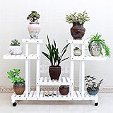 フラワースタンド フラワースタンド 木製 - 白い花のスタンド多階数のフロア緑の大根の花の棚フラワーポット吊り下げプランケットバルコニー屋内と屋外のリビングルームフラワーフレーム移動ホイール