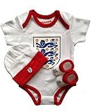 Official England Football Baby Gift Set - White - Large Crest - Bodysuit, Booties & Bib (3-6 months)
