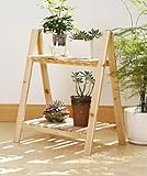 ZENGAI シンプルな2階建てのソリッドウッドの花の棚、木製の花のポットフレーム、レトロホワイトラダーのフラワーラック、バルコニー木製の花のポットフレーム フラワースタンド ( 色 : C )