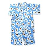 (サックス/90cm)ベビー服 男の子 甚平 昆虫 ドット柄 和調 綿100％ 上下組セット 男児 ベビー