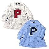 ベビー服 女の子 チュニック ワンピース 長袖 ガーゼ裏毛 総柄プリント ギンガムチェック切替 ワッペン装飾 (1.オートミール/90cm)