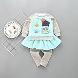 Pojour ベビー服 子供服 女の子上下セット 冬 防寒 かわいいブラウス おしゃれスカッツ 暖かい 厚手 綿 ベビールームウェア 普段着 カジュアル 旅行 記念日 プレゼント 青