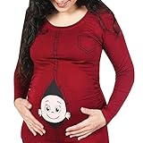 KINDOYO 面白いジッパーキッズは、妊娠の贈り物のために妊娠Tシャツピュアカラーかわいい長袖プラスを印刷しています (暗赤色)