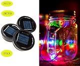 20-LED 2米メイソンジャーソーラーカラフルな屋外ソーラーストリング防水蓋のライトは、標準的な口のジャー(ジャーは含まれていません)に合っています3Pack