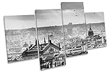 パリスカイライン都市景観B & Wマルチキャンバス壁アートボックスフレーム印刷画像 240cm wide x 135cm high