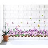 ZooArts 紫の花 花 ベースボードのステッカー 蝶 トンボ 取り外し可能な ウォールステッカー 壁デカール 壁紙