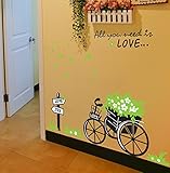 ZooArts 绿色 花 トロリー 道路標識 ベッドルーム、リビングルーム 取り外し可能な ウォールステッカー 壁デカール 壁紙