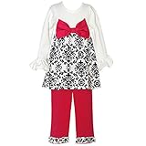 Rare Editions Baby GirlsアイボリーブラックスクロールパターンBow 2 Pcレギンスセット12 – 24 m