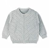 ベビー服 カーディガン　ニットセーター　コート 子供服 新生児　春　秋 100％コツトン　長袖　女の子　男の子　赤ちゃん 無地　ファスナー　グレー36M