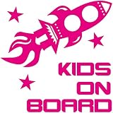 14色 KIDS ON BOARD スペースシャトル 宇宙船 ロケット ステッカー【KIDS IN CAR 宇宙 旅行 星 月 男の子 女の子】 (ピンク)