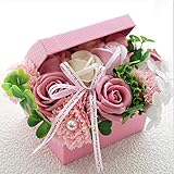 BIOフレグランスソープフラワー　オープンボックス　フタ付ボックス　お祝い　記念日　お見舞い　母の日　ホワイトデー　バレンタインデー　　 (ピンク, ミニ)