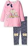 Rare Editions Little Girls' Owl Applique Legging Set Pink/Navy 6X [並行輸入品]