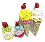 可愛い満点　子どもニットおもちゃ4点セット　本物そくっり アイスコーン＆カップケーキ　安心安全天然繊維(綿+カポック)　原寸大