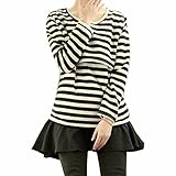 (ティアナ23)Tianna23 マタニティ 授乳口付 クルーネック 長袖 カットソー ブラックXホワイト XL