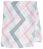 lulujo Baby Bamboo Muslin Swaddling Blanket, Chevron/Pink/Grey, 47" x 47" by lulujo [並行輸入品]
