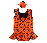 Baby's Halloween Pumpkins 2 Pcs Print Romper Bodysuit Headband Sets Clothes (12 Months) by FEITONG