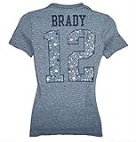 Tom Brady # 12新しいEngland Patriots GirlsサイズLarge ( 14 )名前と番号NFL Authenticペイントスプラッター印刷Vネックシャツ杢チャコールグレー