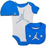 NIKE(ナイキ)エア・ジョーダン Air Jordan 水色x白ジャンプマンロゴ入り半袖ボディースーツxスタイxハット上下3点セット (6-9months（身長約70-75cm）) [並行輸入品]