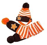 【Anjelly】 ベビー ＆ キッズ 用 ニット帽 & ロングマフラー セット かわいい ボーダー・スター おまけ付 選べる5色 (オレンジ)