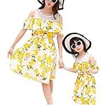 レモンイエロー明るい夏ビーチドレスセットfor母と娘
