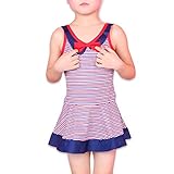 (ラグロージー)LuxRosy* 子供水着 ボーダー マリン りぼん 付 ワンピース タイプ スイムウェア キッズ ジュニア 女の子 スクール にも レッド S