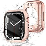 ELYBYYLE for Apple Watch ケース 2022 45mm 41mm 防水ケース 360度全面防水 バンド 水泳・スポーツ専用 ガラスフィルム 一体型 apple watch 用 カバー 360フルボディ防水 アップルウォッチ ケース Apple Watch 8/7 41mm対応 ローズゴールド