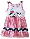 Youngland Little Girls' White Seersucker Dress with Whale Applique and Navy Chevron Trim Pink/Multi 