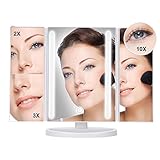 照明付きメイクアップミラーyiyyaa Magnifyingミラー24 LED三つ折りIlluminated化粧台ミラータッチ画面180度回転調光機能付きテーブルカウンタートップCosmetic電池と