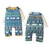 (ブルー/80cm)ベビー服 男の子 カバーオール 長袖 裏起毛 ストレッチ ノルディック柄 前開き スナップボタン バックマチ 男児 ベビー