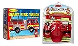 Melissa and Doug Fireman Play Bundle - Fire Chief Role Play Costume Set Giant Fire Truck Floor Puzzl