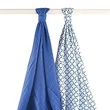 Yoga Sprout Muslin Swaddle Blankets, Blue Dog, 2 Count by Yoga Sprout