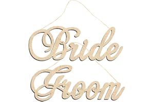 TOYANDONA 2pcs Wedding Chair Banner Bride Groom Wood Sign Letter Wall Hanging Decoration Wedding Photo Booth Prop Anniversary Party Decor Supplies Beige