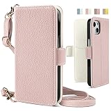 iGerico 適用 iPhone 12 ケース 手帳型 ショルダー iphone12pro 肩掛け 12 スマホケース あいふぉん 12プロ 女性 斜め掛け おしゃれ 首かけ 財布型 クロスボディショルダーストラップ アイフォン12 pro(iPhone 12 / iPhone12pro(iPhone 12 / iPhone12pro (6.1"),ピンク&アイボリー)