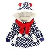 ジャケット マフラー付き キッズ アウター 女の子 裏起毛 もこもこ 厚手 冬 防寒 水玉柄 ガールズ コート 子供服 ブルー 100cm
