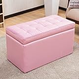 【安心して座れる強度構造スツール★たくさん収納！もちもちクッション座面】 2人掛け用 (完成品) ズレないフタ一体型 リラックス足乗せ椅子 収納ボックスチェア オットマン 傷防止フェルト付き チェリーピンク色