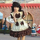 [NOKIJP] メイド服 コスプレ 【パニエ付き】 ワンピース ロリータ メイド コスチューム リボン ロング 半袖 ハロウィン ロリータ服 プリンセス 仮装 文化祭 学園祭 (メイドVer.手袋付き ブラウン、S