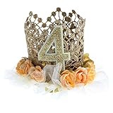 Dovewill プリンセス　ベビーキッド　4th　クラウン　ヘッドバンド　誕生日　ヘアバンド　ケーキ　スマッシュ　写真　プロップ　パーティー