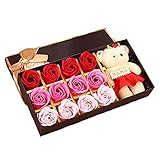 くま フラワー ソープ １２個 ギフトボックス 花 薔薇 石鹸 お祝い 誕生日 プレゼント ローズ ベアー ぬいぐるみ (赤)