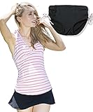 Sweet Mommy マタニティ 水着 3点セット マリンボーダー ホルターネック ショーツ スカート レッド L