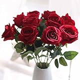 造花 バラ ローズ花束（10本セット） 薔薇 花束 インテリア造花 アートフラワー 造花 プレゼント 枯れない シルク製 母の日ンプレゼント （濃い赤）