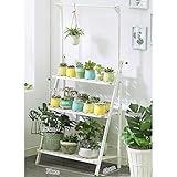 消毒木製フラワースタンド 3段折りたたみ竹のスタンド花植物のポットのディスプレイシェルフラダーガーデンアウトドア 強い支持力 (色 : B, サイズ さいず : 70 * 40 * 96CM)