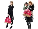【ノーブランド品】大容量 マザーズバック 3way ドット柄 ポケット充実 (レッド)